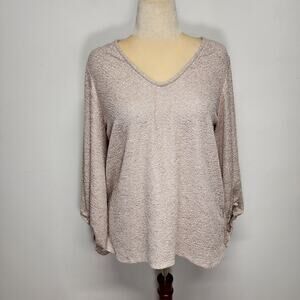 Beeson River Womens Gold Sparkle Blouse Size XL Balloon Sleeve V-neck Relaxed